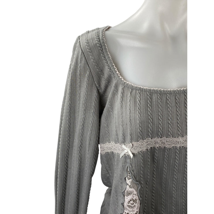Princess Polly Women's Gray Floral Lace Trip Long Sleeve Boxy Blouse Top Size 10