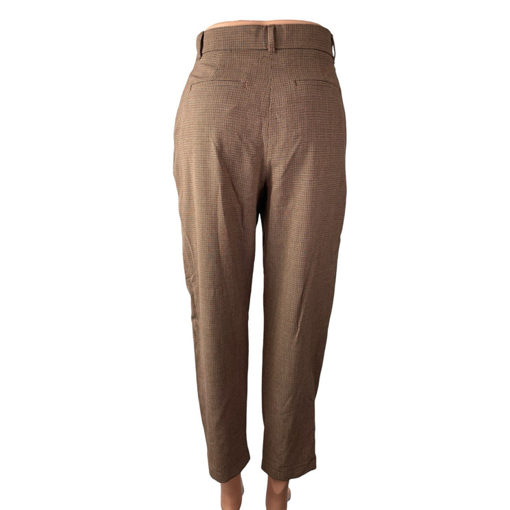Little Moon Women's Check Plaid Pleated High Rise Tapered Trousers Dress Pants 2