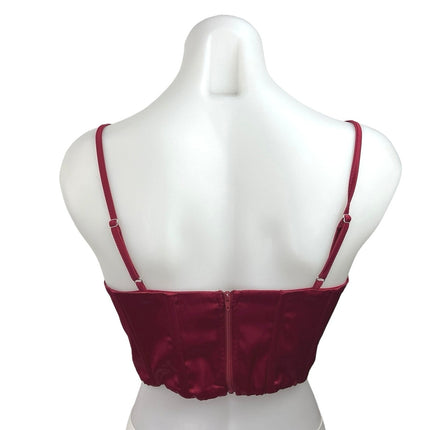 Women's Red Purple Satin Adjustable Spaghetti Strap Crop Bustier Corset  Top S