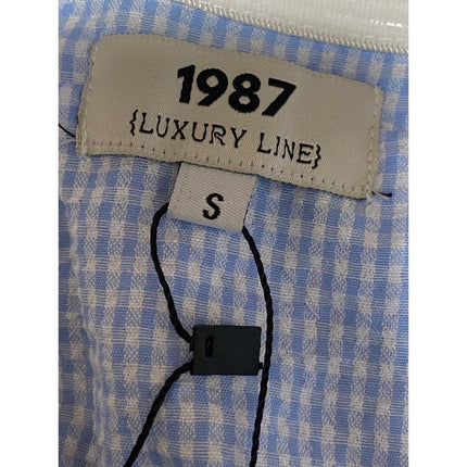 NEW 1987 Blue Gingham Check Strapless Tube Balloon Top Shorts 2 Piece Set Size S