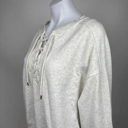 Old Navy Womens White Cream Fleece Lace Up Long Sleeve Pullover Sweatshirt Sz L