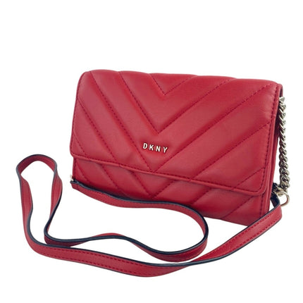 DKNY Veronica WOC Red Leather Quilted Crossbody Wallet Mini Purse Crossbody OS