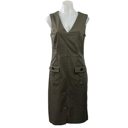 Joseph Ribkoff Olive Green Sleeveless V Neck Pocket Slit Mini Tank Dress Size 10