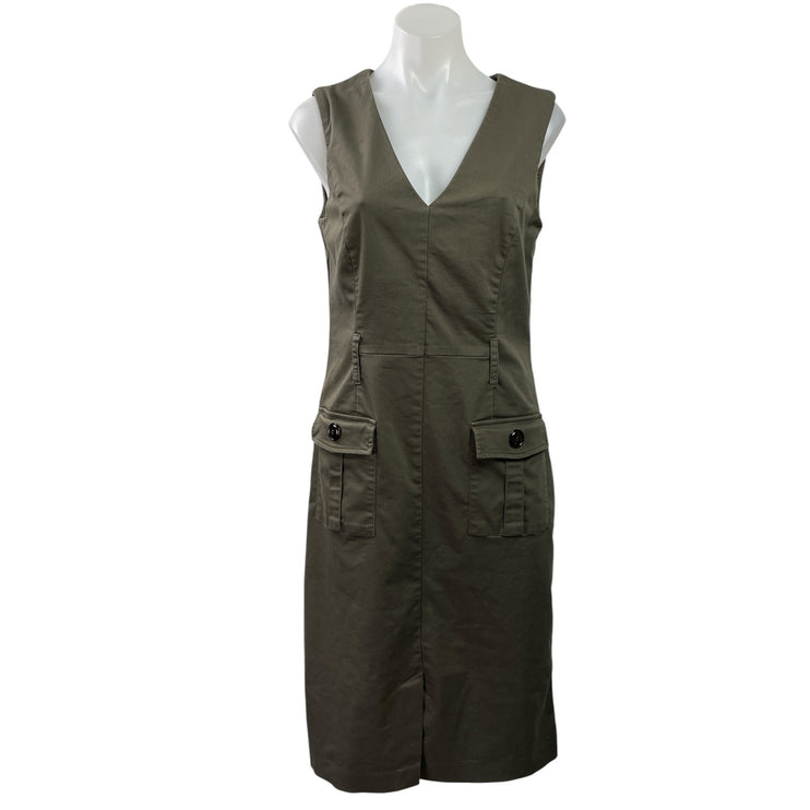 Joseph Ribkoff Olive Green Sleeveless V Neck Pocket Slit Mini Tank Dress Size 10