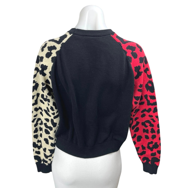 Desigual Carlyn Multicolor Leopard Colorblock Long Sleeve Sweater Top Size S