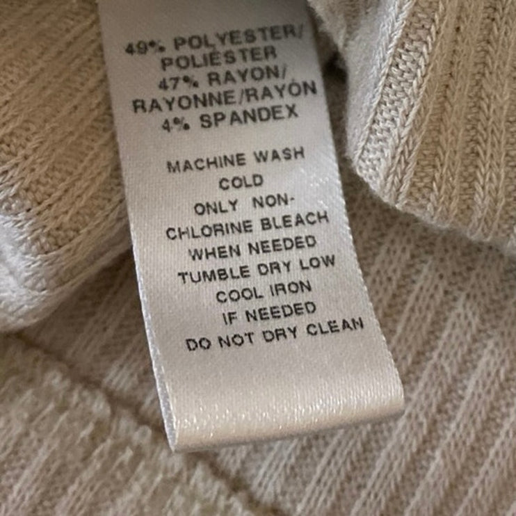 Ann Taylor LOFT Women's Cream Rib Knit V-neck Button Up Cardigan Sweater Top L