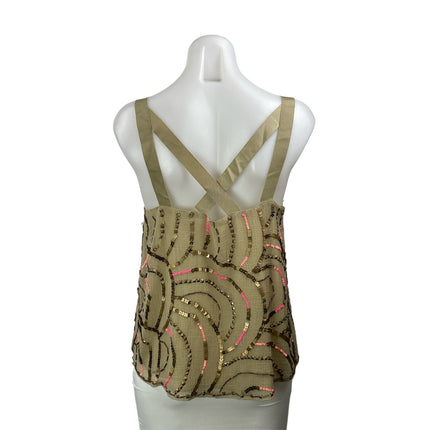 Free People Women's Olive Green Sequin Sleeveless Scoop Strappy Tank Top Size M