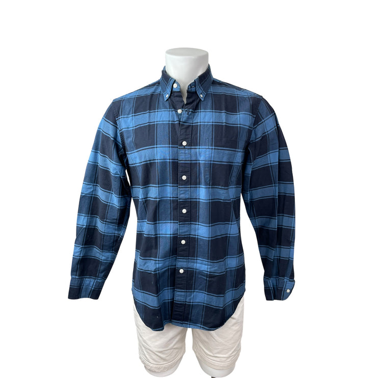 J.Crew Men's Blue Plaid Flannel Slim Oxford Long Sleeve Button Down Shirt Top M