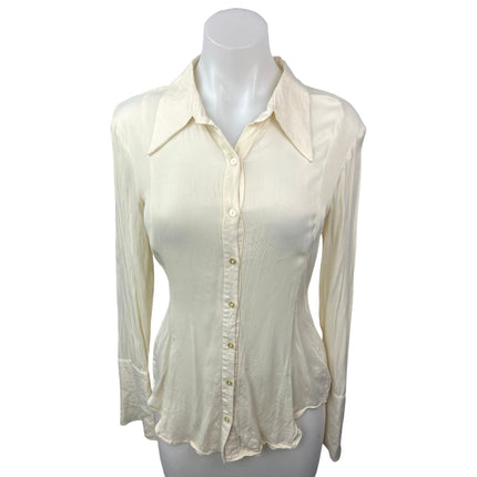 Zara Cream Silk Satin Fitted Lightweight Long Sleeve Button Down Shirt Top Sz XS