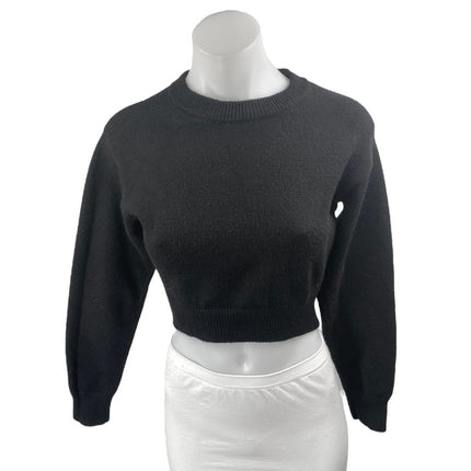Kendall & Kylie Black Long Balloon Sleeve Crew Neck Cropped Sweater Top Size XS
