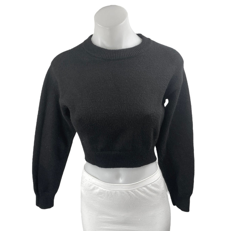 Kendall & Kylie Black Long Balloon Sleeve Crew Neck Cropped Sweater Top Size XS