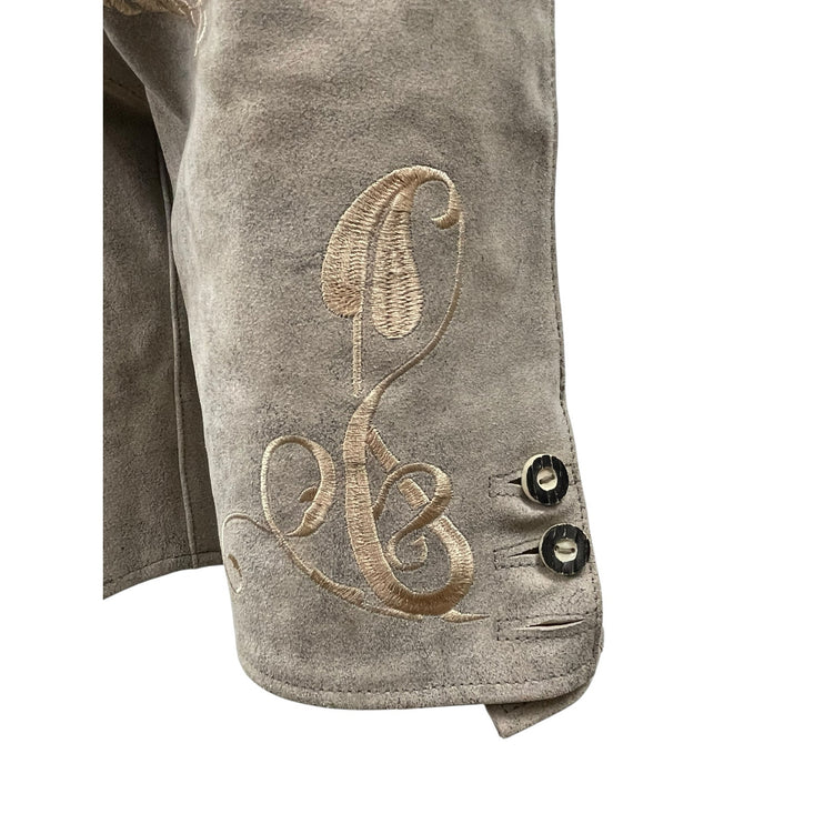 Schöneberger Trachten Couture Bergkristall Gray Leather Embroidered Shorts Sz 31