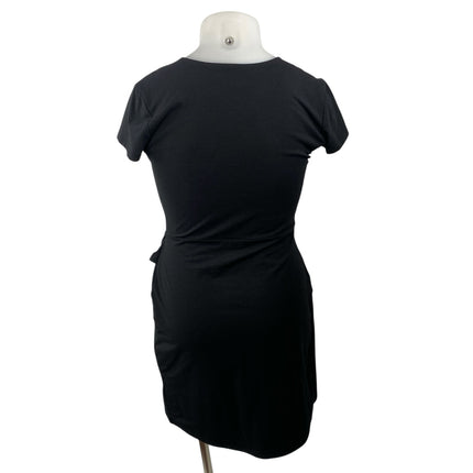 Open Edit Women's Black Ruched Short Sleeve Mini Wrap T-shirt Bodycon Dress Sz L