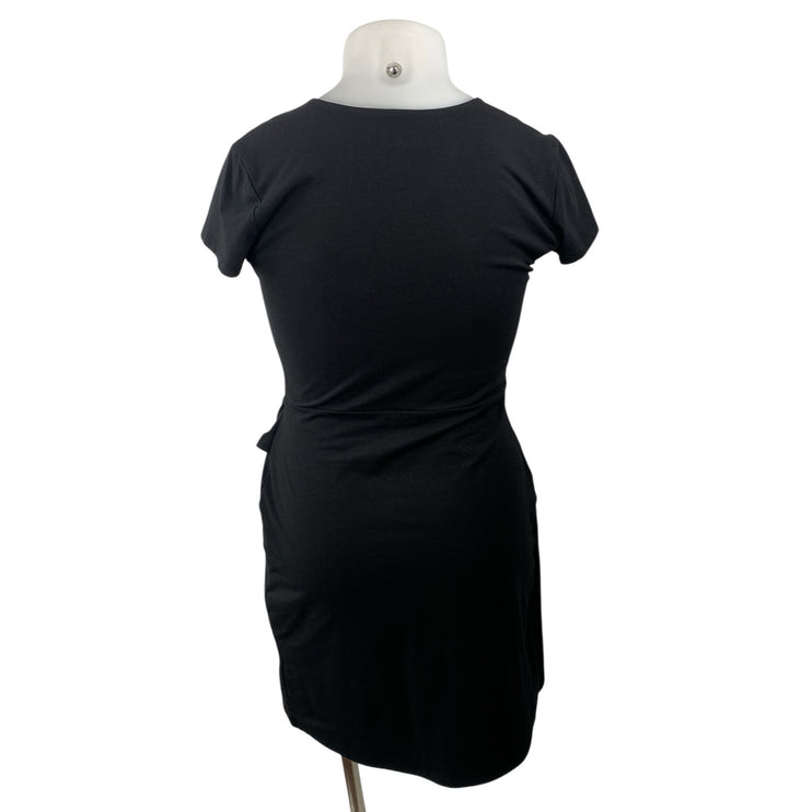 Open Edit Women's Black Ruched Short Sleeve Mini Wrap T-shirt Bodycon Dress Sz L