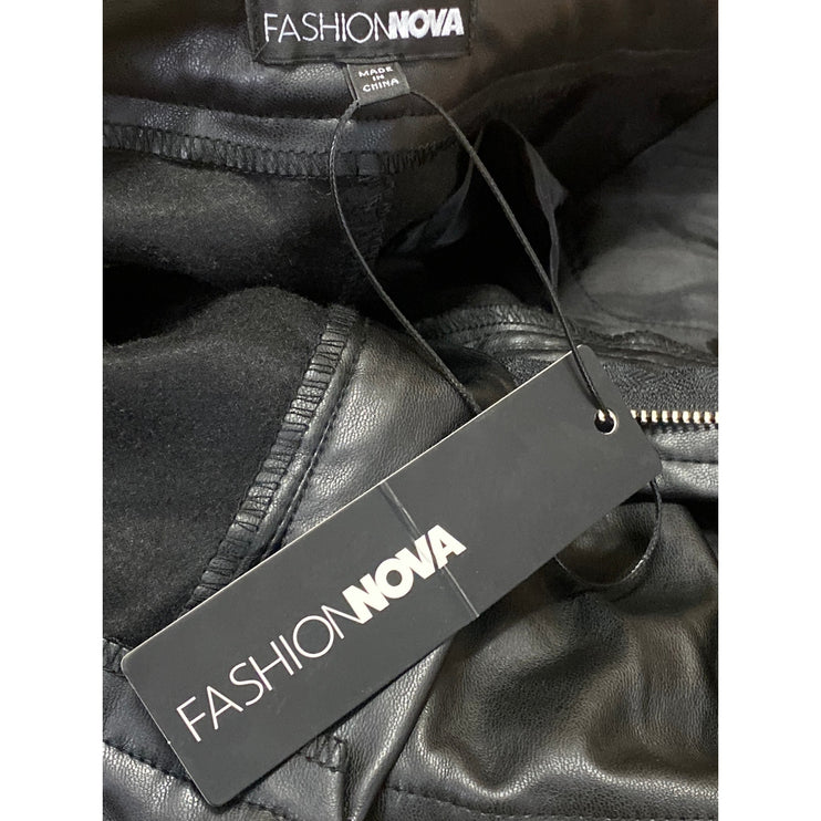 NEW Fashion Nova Black Faux Vegan Leather High Rise Mini A-Line Cargo Skirt Sz M