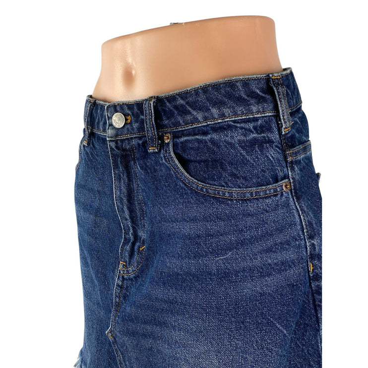 Free People We The Free Blue Frayed Raw Hem Pencil Denim Jean Skirt Size 28