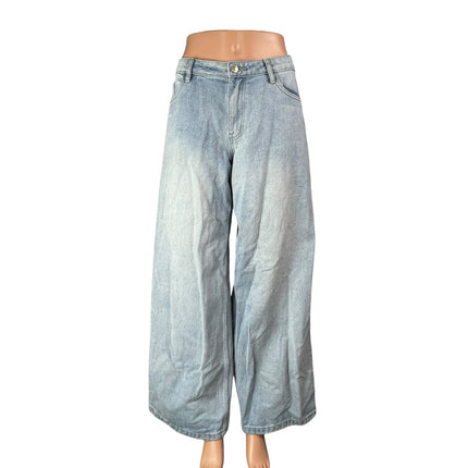 Princess Polly Blue High Waisted Light Wash Baggy Wide Leg Denim Jeans Pants 6