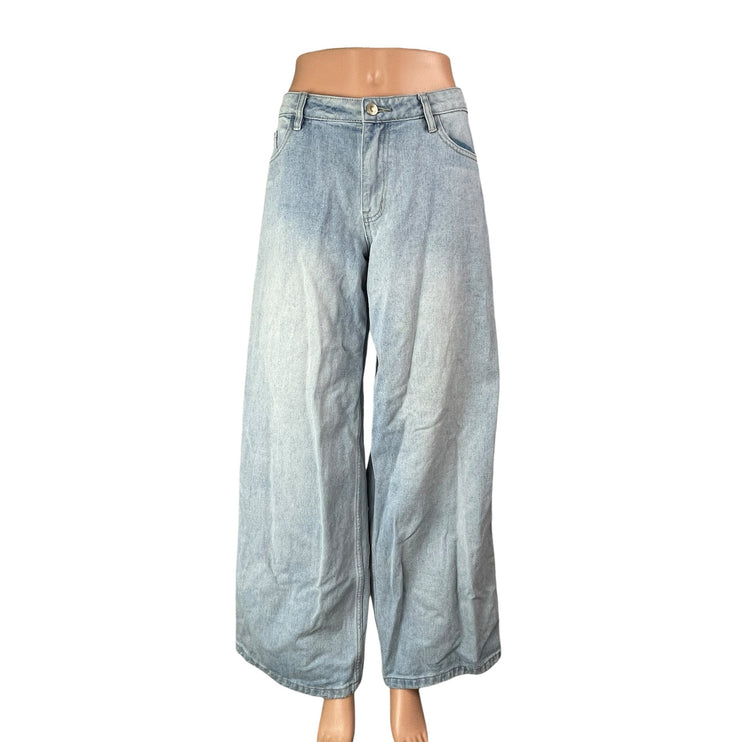 Princess Polly Blue High Waisted Light Wash Baggy Wide Leg Denim Jeans Pants 6