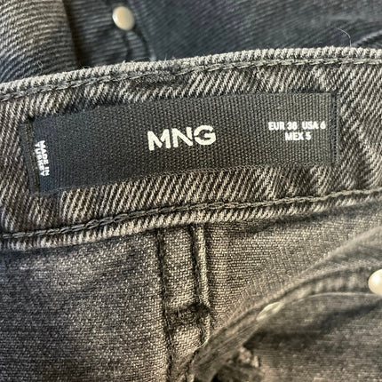 NEW MNG Mango Black Rhinestone Straight High Rise Relaxed Denim Jeans Size 6