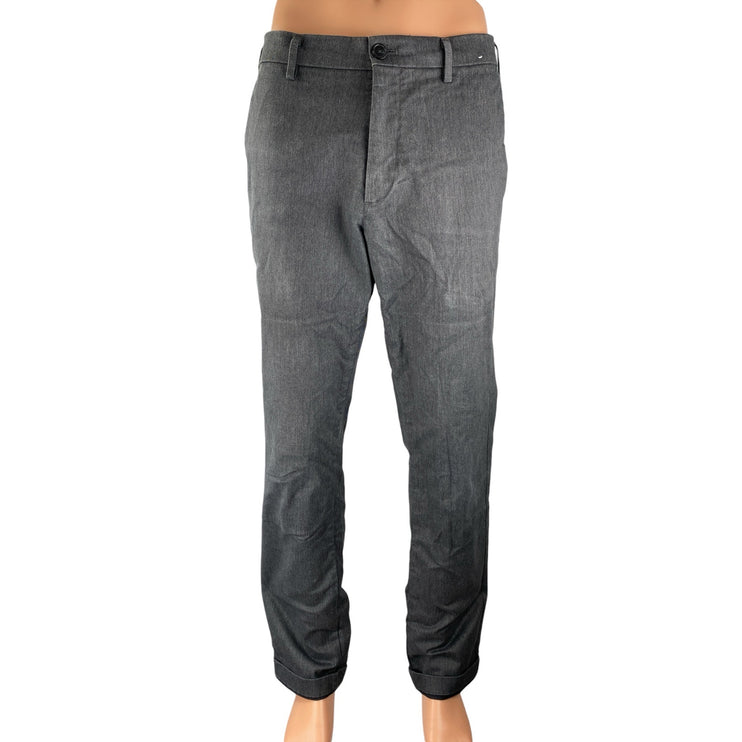 Uniqlo Men's Gray High Rise Slim Straight Leg Chino Khaki Trousers Pants 35x34