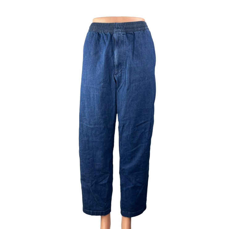 Uniqlo Women's Blue Pull On High Waisted Baggy Straight Leg Denim Jeans Size L