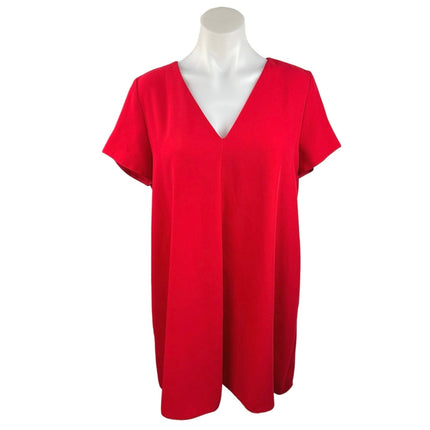 Zara TRF Red Short Cap Sleeve V Neck  Mini Back Zipper Casual Shift Dress Sz L