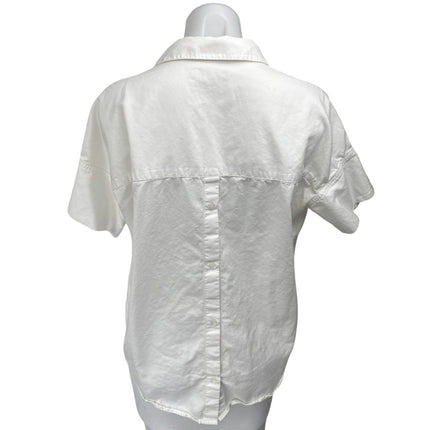 Madewell Women's White Short Sleeve Collared V Neck Shirt Blouse Top Size XS