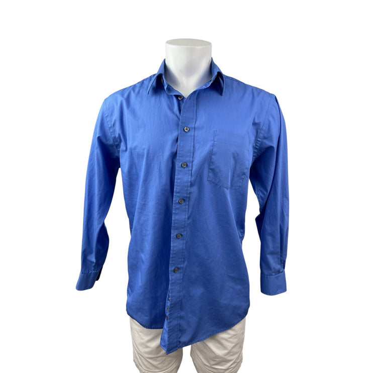 George Men's Blue Long Sleeve Chest Pocket Casual Button Down Shirt Top Size M