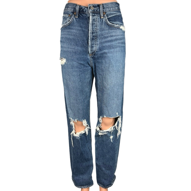 Agolde Blue Medium Wash Distressed High Rise Straight Leg Jeans Size 28