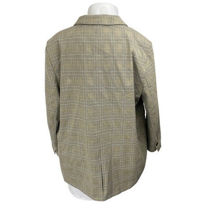 H&M Women's Gray Plaid Long Sleeve One Button Blazer Coat Suit Jacket Size XL