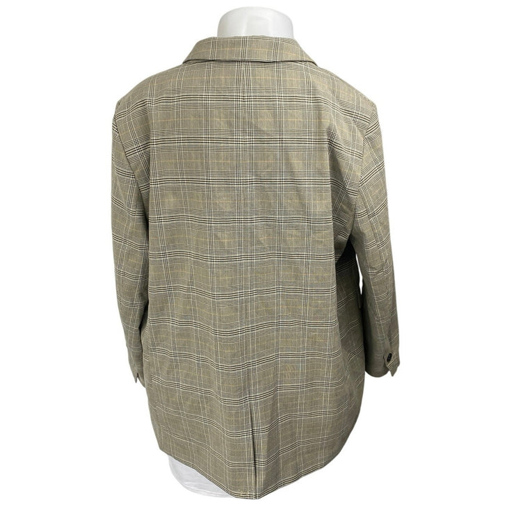 H&M Women's Gray Plaid Long Sleeve One Button Blazer Coat Suit Jacket Size XL