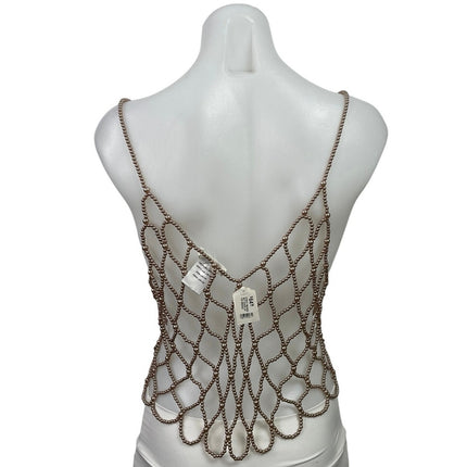 NEW Endless Blu Brown Bronze Pearl Beaded Net Cami Cover Up Tank Top Size M/L