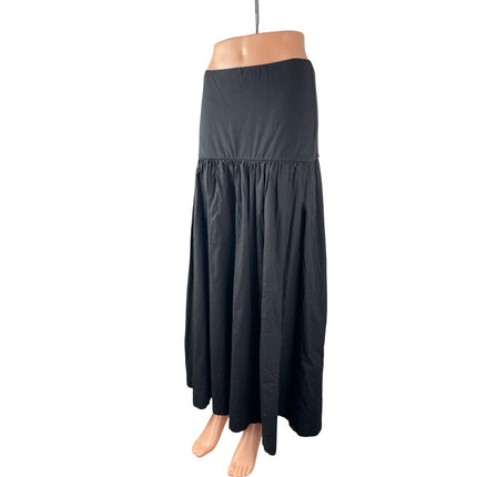 Topshop Women's Black Drop Waist Pleated Pull On Boho A Line Midi Skirt Size M