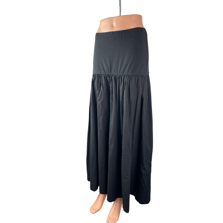 Topshop Women's Black Drop Waist Pleated Pull On Boho A Line Midi Skirt Size M
