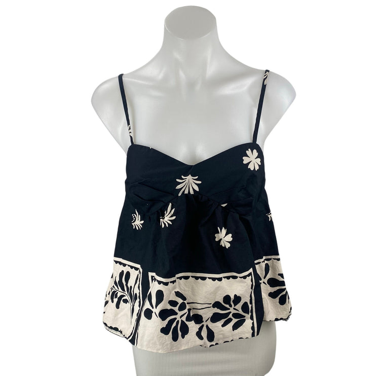 Zara Women's Black Floral Smocked Sleeveless Flare Peplum Camisole Tank Top Sz M