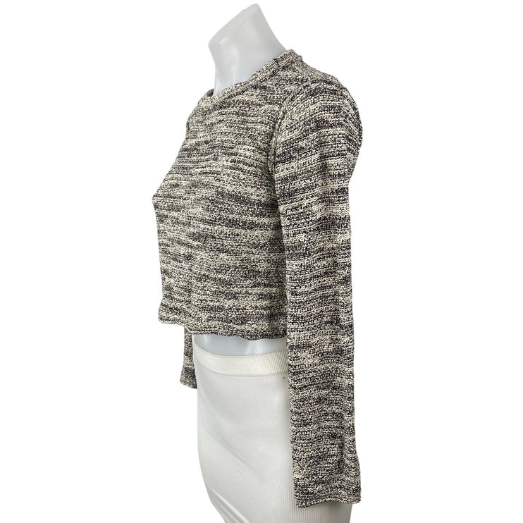 Michael Star Womens Marled Gray Knit Crew Neck Long Sleeve Crop Sweater Top XS/S