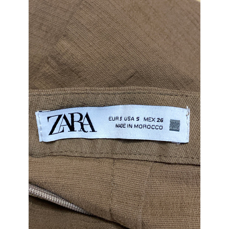 Zara Women's Tan Buckle Strap Halter Sleeveless Square Neck Mini Bodycon Dress S