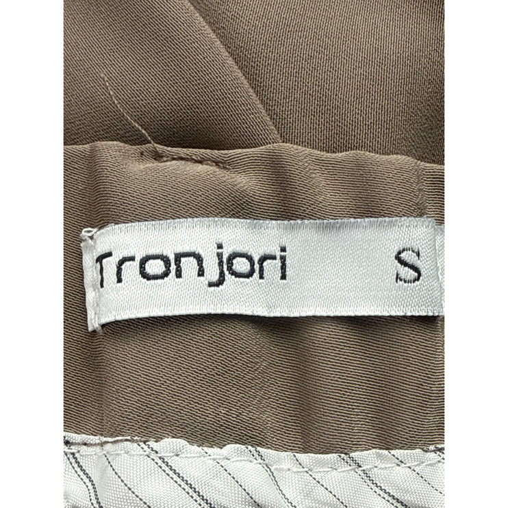 Tronjori Women's Beige Pleated High Rise Palazzo Wide Leg Trousers Dress Pants S