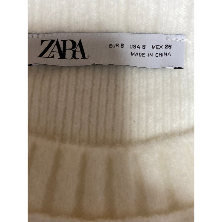 Zara Women's Cream White Studded Beaded Cutout Long Sleeve Crop Sweater Top Sz S