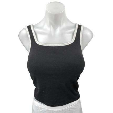 Oak + Fort Women's Black White Knit Sleeveless Square Neck Crop Tank Top Size S