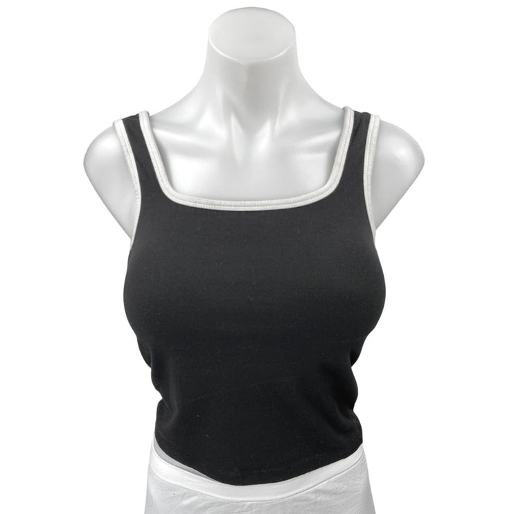 Oak + Fort Women's Black White Knit Sleeveless Square Neck Crop Tank Top Size S