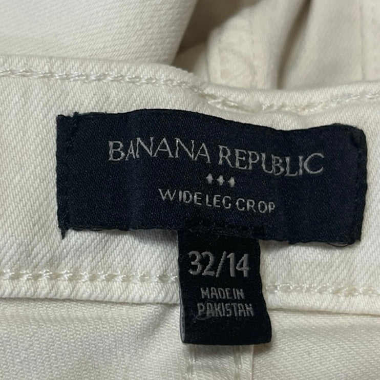Banana Republic Women's White High Waisted Wide Leg Crop Denim Jeans Size 32