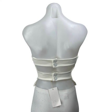 NEW Zara Women's White Sleeveless Strapless Crop Corset Bandeau Tube Tank Top S