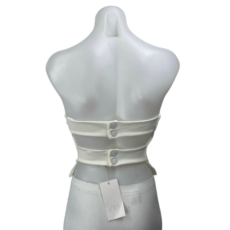 NEW Zara Women's White Sleeveless Strapless Crop Corset Bandeau Tube Tank Top S