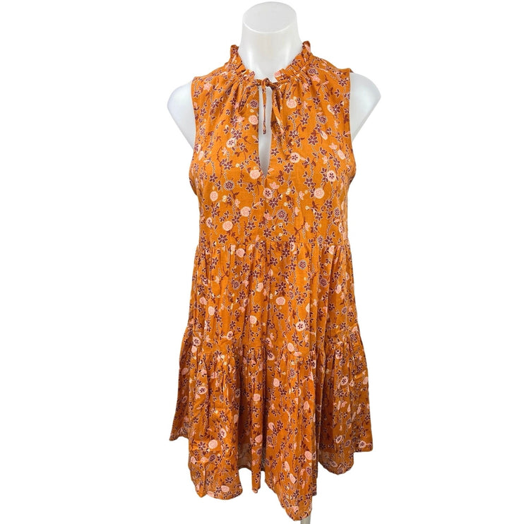 BB Dakota Steve Madden Sunny Disposition Orange Floral Tie Mini Tiered Dress S