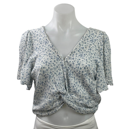 Abercrombie & Fitch Blue Floral Short Sleeve VNeck Twist Front Crop Blouse Top L