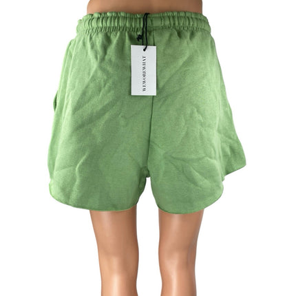NEW WeWoreWhat Women's Green Elastic Waist Drawstring Wide Leg Sweat Shorts Sz S