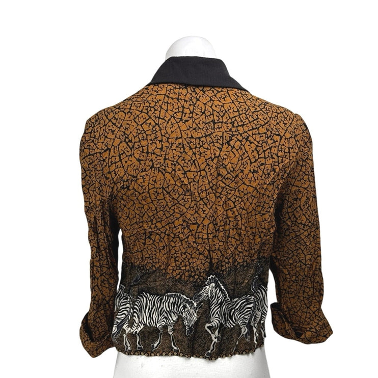 Vintage Karin Stevens Tan Zebra Graphic Print Long Sleeve Button Down Shirt 6