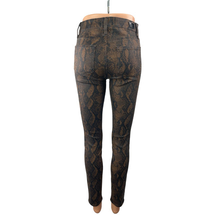 Paige Hoxton Brown Coated Snakeskin Print Mid Rise Skinny Denim Jeans Pants 26