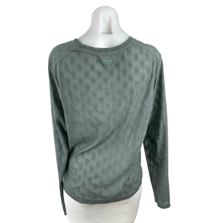 UGG Womens Green Floral Dot Mesh Crew Neck Long Sleeve Sweater Tee T-Shirt Top M